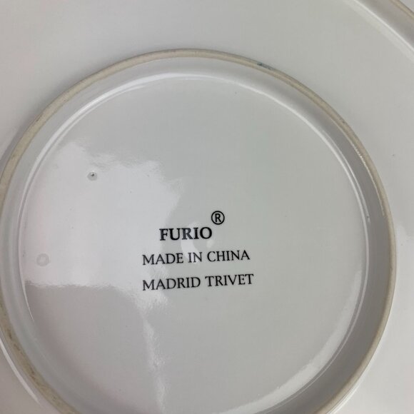 Furio MADRID Brown Tan Geometric Pattern Round Wall Plaque Porcelain Trivet Dish - Picture 5 of 7